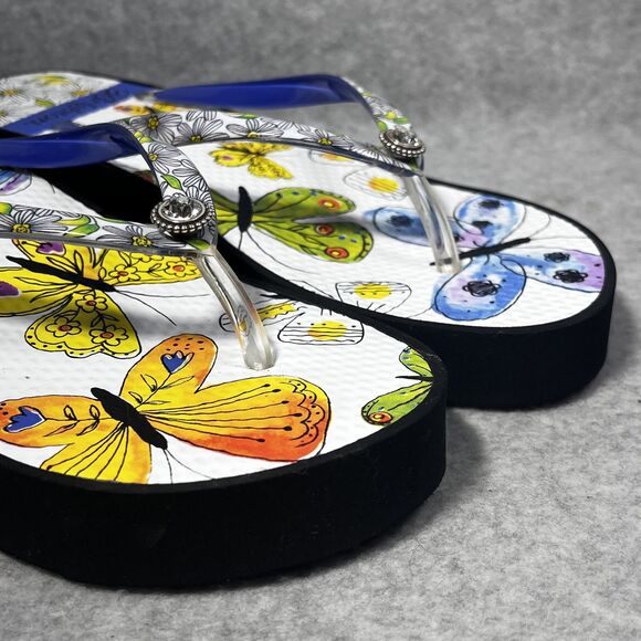 Brighton Breeze Sandals Womens Size 7 Butterfly Floral Platform Flip Flops Wedge - Picture 12 of 14